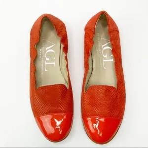 AGL Snakeskin Patent Cap Toe Orange Red Flats 36