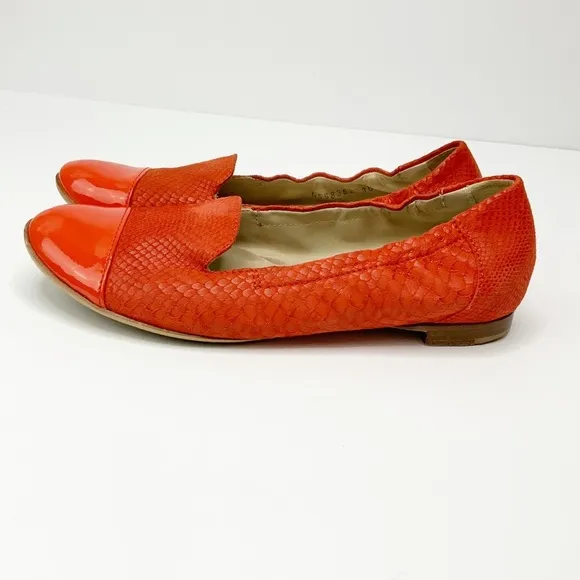 AGL Snakeskin Patent Cap Toe Orange Red Flats 36
