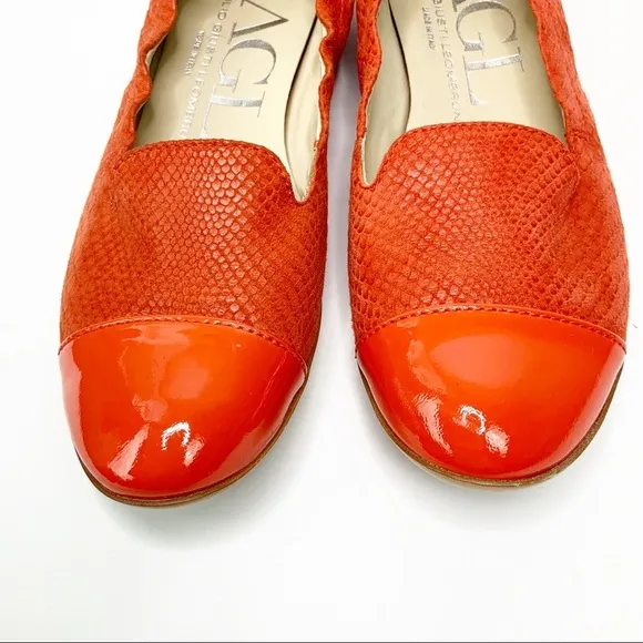 AGL Snakeskin Patent Cap Toe Orange Red Flats 36