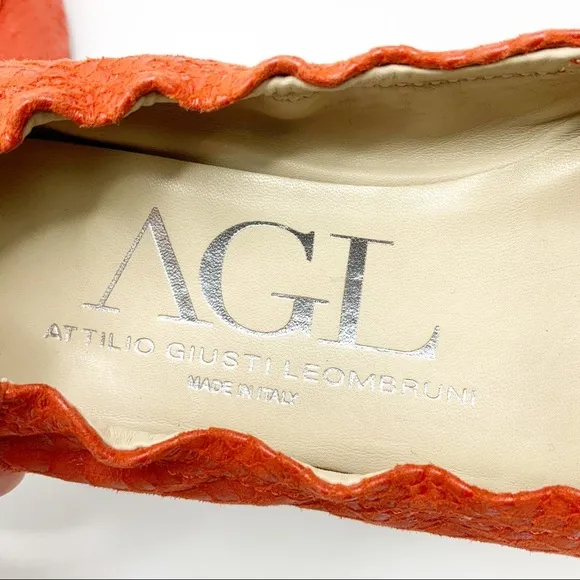 AGL Snakeskin Patent Cap Toe Orange Red Flats 36