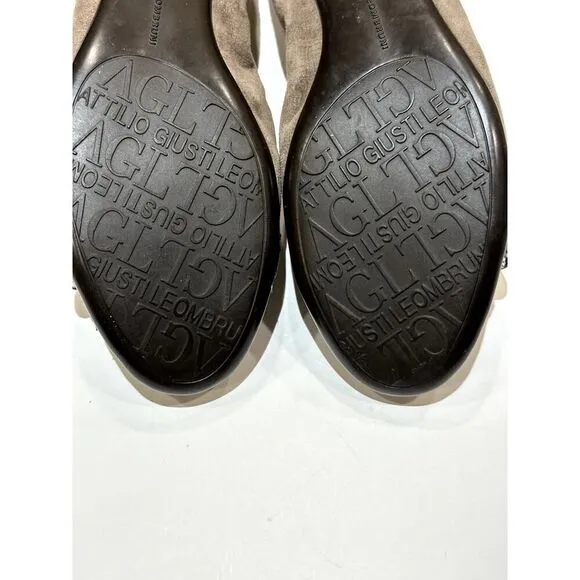 AGL Women's Reptile Print Suede Leather Ballet Flats Taupe Size 37