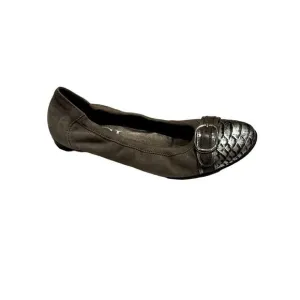 AGL Women's Reptile Print Suede Leather Ballet Flats Taupe Size 37