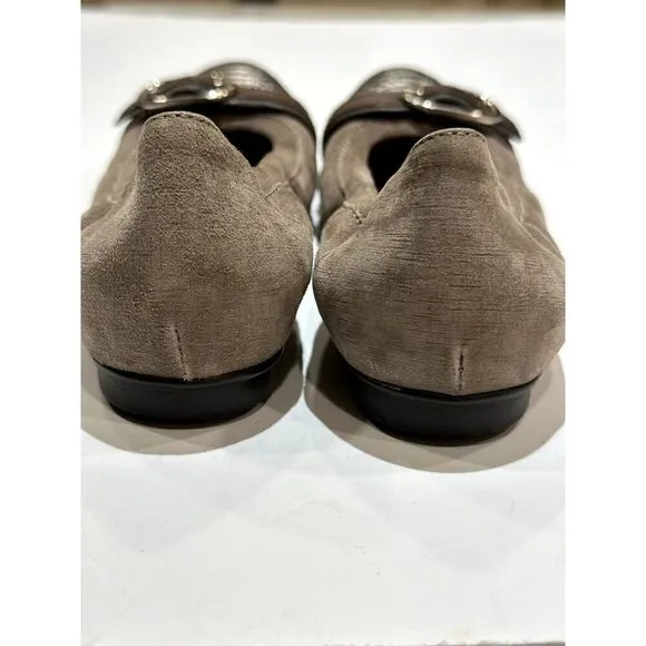 AGL Women's Reptile Print Suede Leather Ballet Flats Taupe Size 37