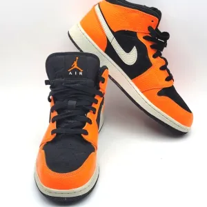 Air Jordan 1 MID Black and Orange Sneakers YOUTH SIZE 7Y
