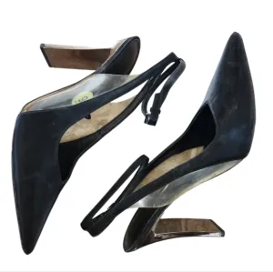 ALDO black &amp; clear vinyl block heels, slingback sandals, size 9