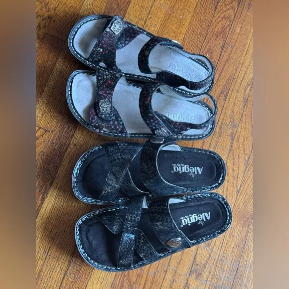 Alegria women’s Black and multi color Sandals, 2 pairs, nearly mint condition