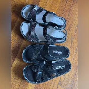 Alegria women’s Black and multi color Sandals, 2 pairs, nearly mint condition