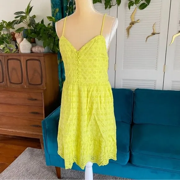 Alice   Olivia Fae Eyelet Sleeveless Mini Dress Lemon Sorbet Yellow New Plus 14