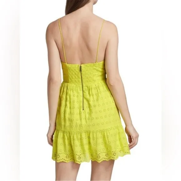 Alice   Olivia Fae Eyelet Sleeveless Mini Dress Lemon Sorbet Yellow New Plus 14