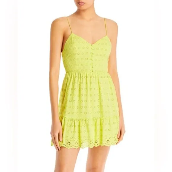 Alice   Olivia Fae Eyelet Sleeveless Mini Dress Lemon Sorbet Yellow New Plus 14
