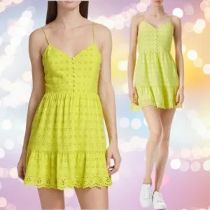 Alice   Olivia Fae Eyelet Sleeveless Mini Dress Lemon Sorbet Yellow New Plus 14
