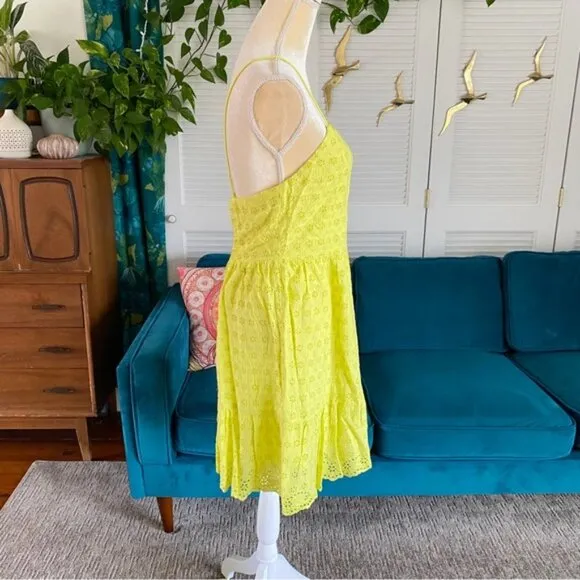 Alice   Olivia Fae Eyelet Sleeveless Mini Dress Lemon Sorbet Yellow New Plus 14