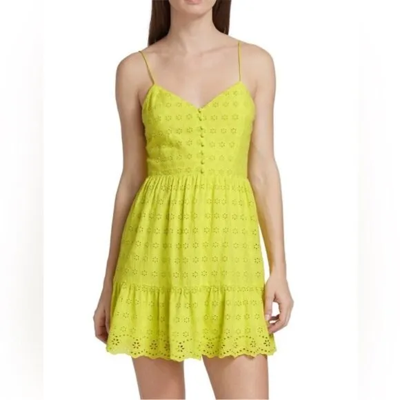 Alice   Olivia Fae Eyelet Sleeveless Mini Dress Lemon Sorbet Yellow New Plus 14