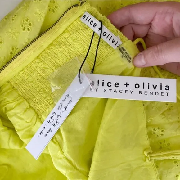 Alice   Olivia Fae Eyelet Sleeveless Mini Dress Lemon Sorbet Yellow New Plus 14