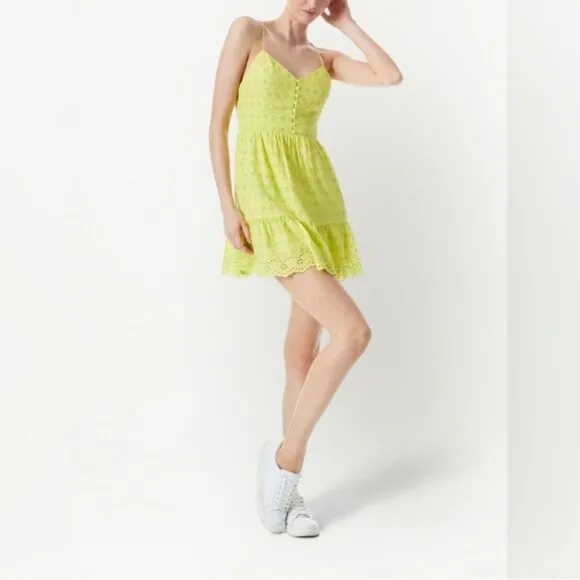Alice   Olivia Fae Eyelet Sleeveless Mini Dress Lemon Sorbet Yellow New Plus 14