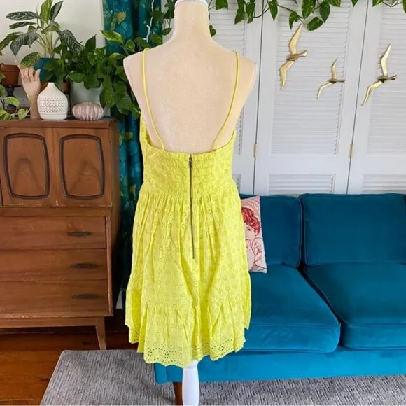 Alice   Olivia Fae Eyelet Sleeveless Mini Dress Lemon Sorbet Yellow New Plus 14