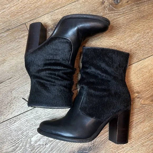 All Saints Black Hessian Pony Hair Two Tone Ankle Boots Size 36/6