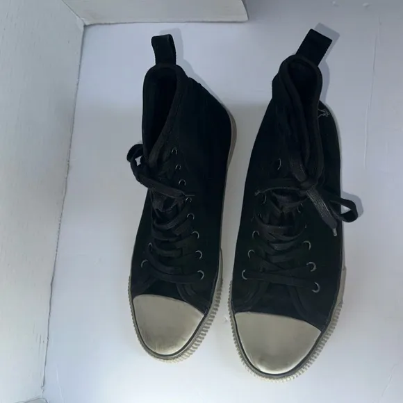 All Saints Unisex Black Rigg Stamp Canvas High Top Sneakers Trainers- Size EU 41