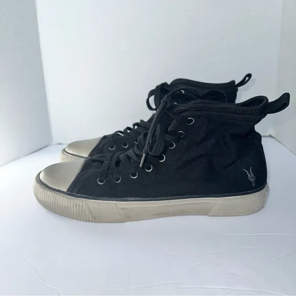 All Saints Unisex Black Rigg Stamp Canvas High Top Sneakers Trainers- Size EU 41