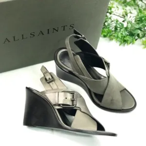 All Saints Women’s Gray Slingback Wedge Sandals Size US 6 EU 37 Brand New