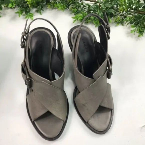 All Saints Women’s Gray Slingback Wedge Sandals Size US 6 EU 37 Brand New