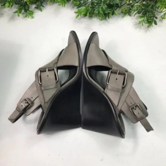 All Saints Women’s Gray Slingback Wedge Sandals Size US 6 EU 37 Brand New