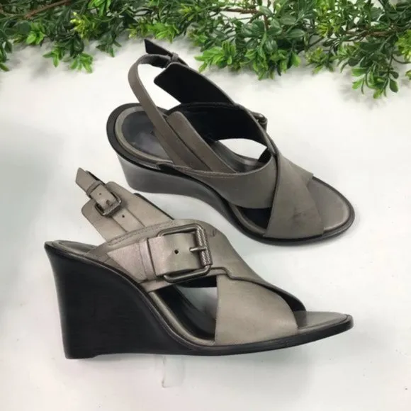 All Saints Women’s Gray Slingback Wedge Sandals Size US 6 EU 37 Brand New