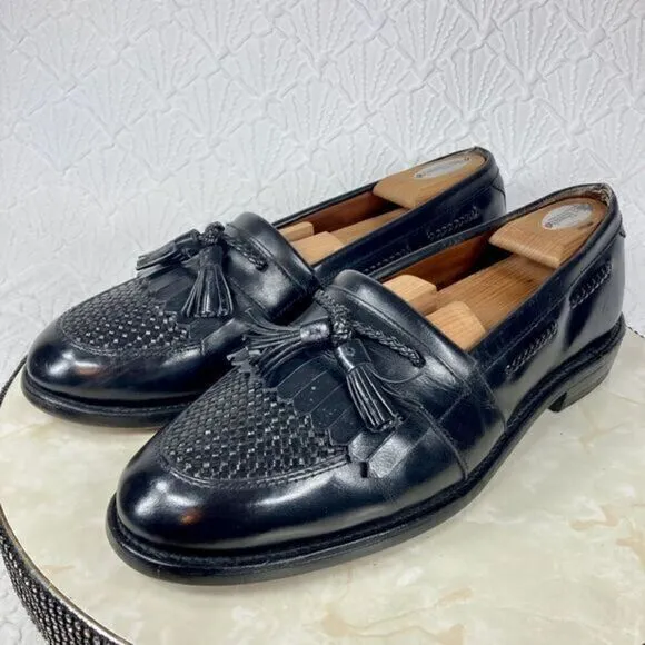Allen Edmonds Cody Shoes Mens Sz 10.5 Black Leather Woven Tassel Slip-On Loafers