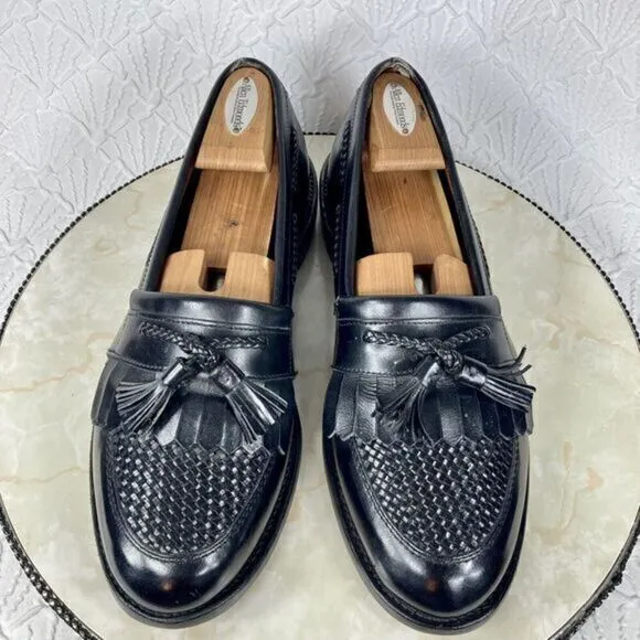 Allen Edmonds Cody Shoes Mens Sz 10.5 Black Leather Woven Tassel Slip-On Loafers