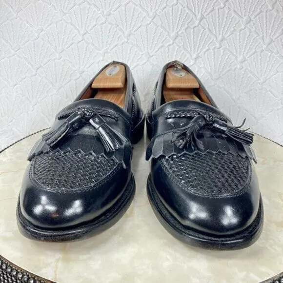 Allen Edmonds Cody Shoes Mens Sz 10.5 Black Leather Woven Tassel Slip-On Loafers