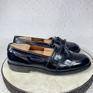 Allen Edmonds Cody Shoes Mens Sz 10.5 Black Leather Woven Tassel Slip-On Loafers