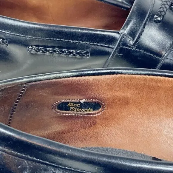 Allen Edmonds Cody Shoes Mens Sz 10.5 Black Leather Woven Tassel Slip-On Loafers