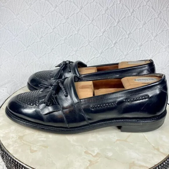 Allen Edmonds Cody Shoes Mens Sz 10.5 Black Leather Woven Tassel Slip-On Loafers
