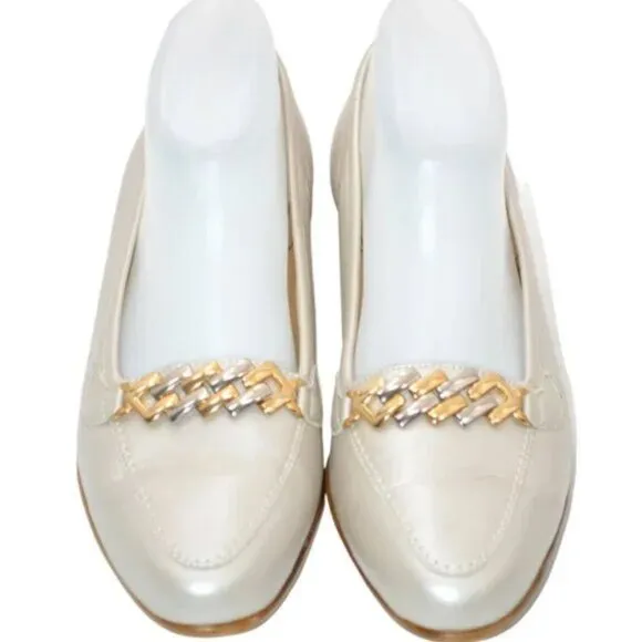 Amalfi Pearl Cream Bisque Ivory Neutral Minimalist Leather Flats Loafers 7.5