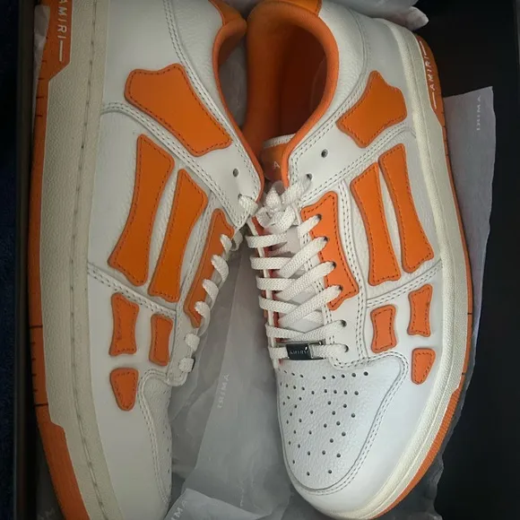 AMIRI White and Orange Sneakers with Geometric Accents