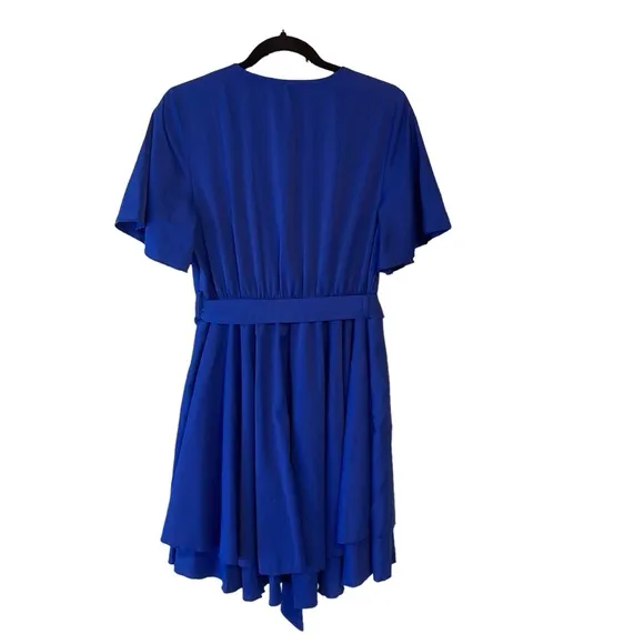 Amoreta wrap short sleeve vneck ruffle mini dress Blue Medium NWOT
