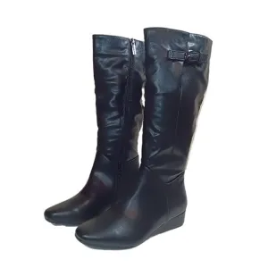 Anne Klein Mollie Boots Womens 5.5 Black Faux Leather iFlex Wedge Heel Knee High