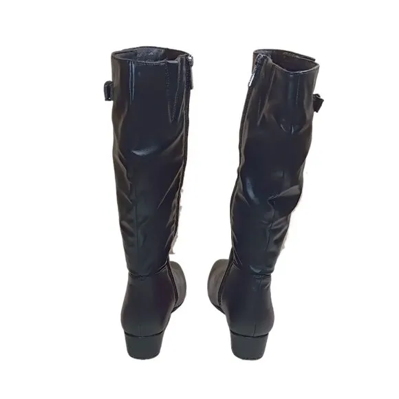 Anne Klein Mollie Boots Womens 5.5 Black Faux Leather iFlex Wedge Heel Knee High