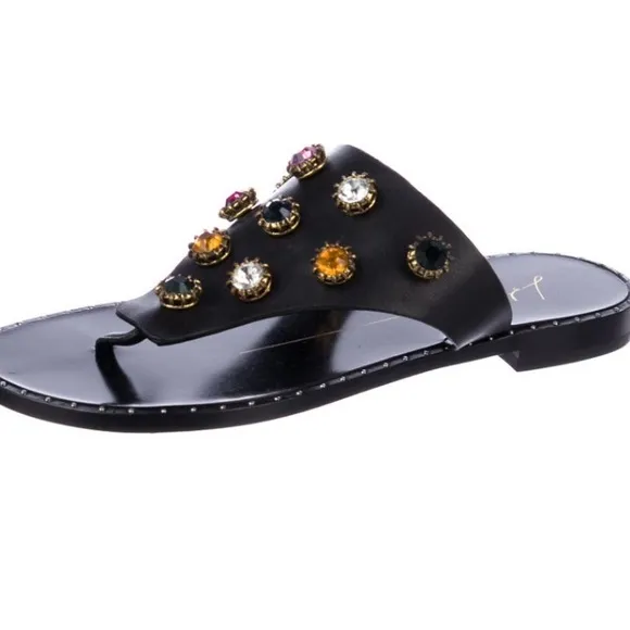 Anthropologie BNWT Embellished Thong Black Sandals 9 ‼️🔥