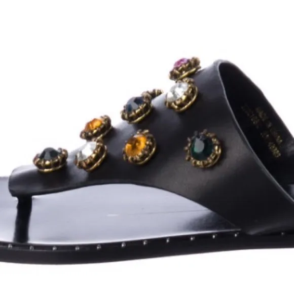 Anthropologie BNWT Embellished Thong Black Sandals 9 ‼️🔥
