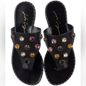 Anthropologie BNWT Embellished Thong Black Sandals 9 ‼️🔥