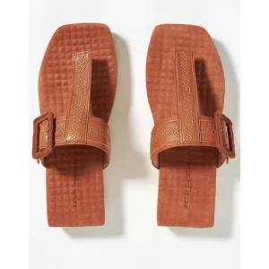 Anthropologie Kelsi Dagger Brooklyn Swag Thong Suede Brown Orange Sandals Sz 7