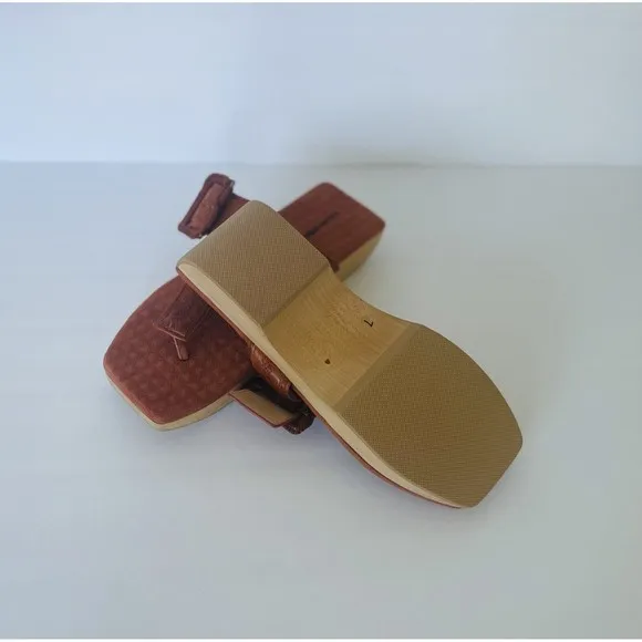 Anthropologie Kelsi Dagger Brooklyn Swag Thong Suede Brown Orange Sandals Sz 7