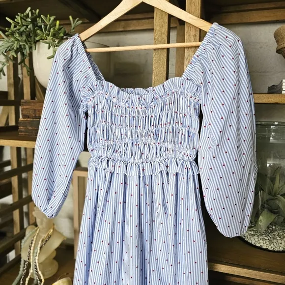 Anthropologie Maeve Smocked Off-Shoulder Midi Dress Coastal Cotton NWOT Sz XXS