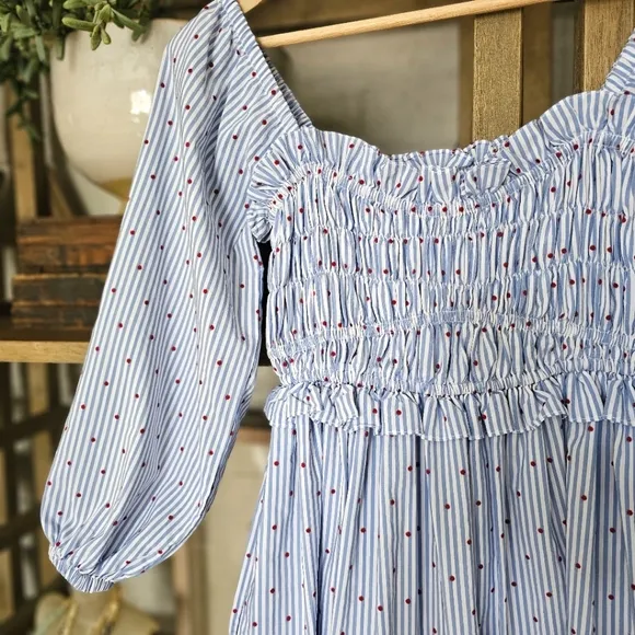 Anthropologie Maeve Smocked Off-Shoulder Midi Dress Coastal Cotton NWOT Sz XXS