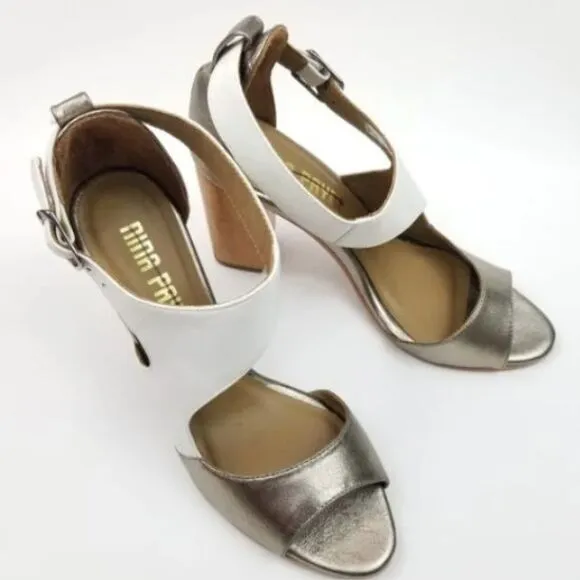 Anthropologie Nina Payne Pinta Asymmetrical colorblocked heels Sandals, Size 9
