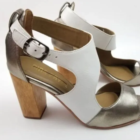 Anthropologie Nina Payne Pinta Asymmetrical colorblocked heels Sandals, Size 9