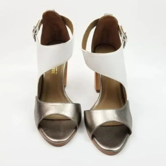 Anthropologie Nina Payne Pinta Asymmetrical colorblocked heels Sandals, Size 9