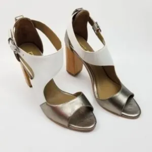 Anthropologie Nina Payne Pinta Asymmetrical colorblocked heels Sandals, Size 9
