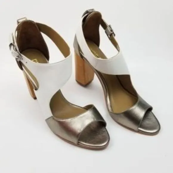 Anthropologie Nina Payne Pinta Asymmetrical colorblocked heels Sandals, Size 9